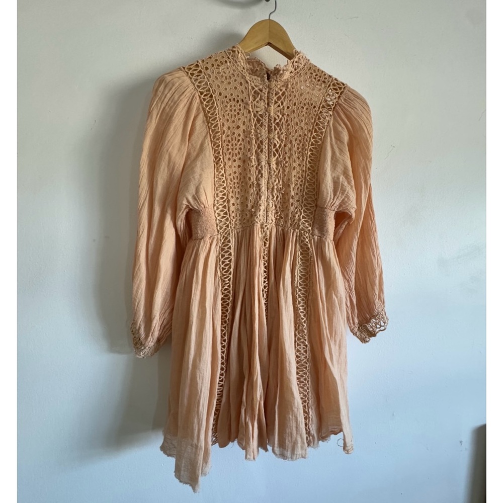 Boho Free People Peach Lace Detail Dress